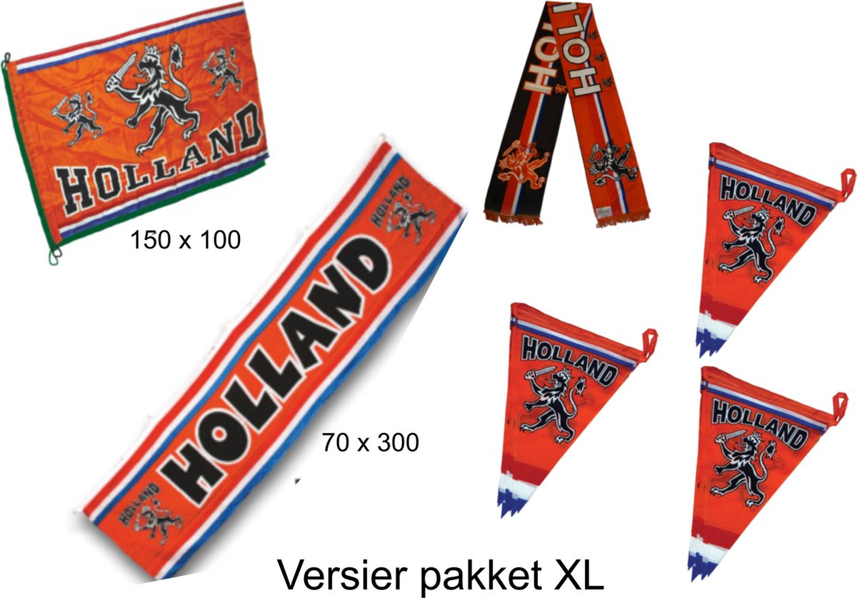 Oranje versier pakket XL | Holland voortuin versiering 6-delig | EK Voetbal 2020 2021 pakket | Nederlands elftal | Nederland supporter | vlag sjaal vlaggetjes vlaggenlijn